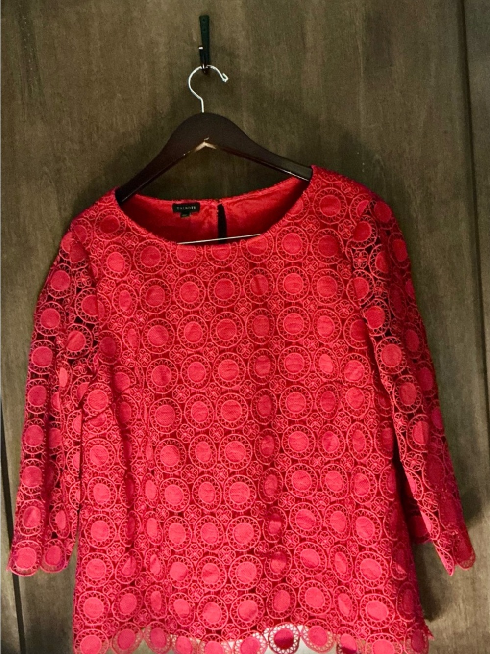 NWT Talbots Red Holiday Lace Overlay Dress Top